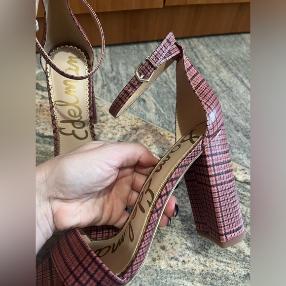 Sam Edelman Yaro Pink Plaid Sandal Heels Size 7 Like new! - Picture 4 of 11